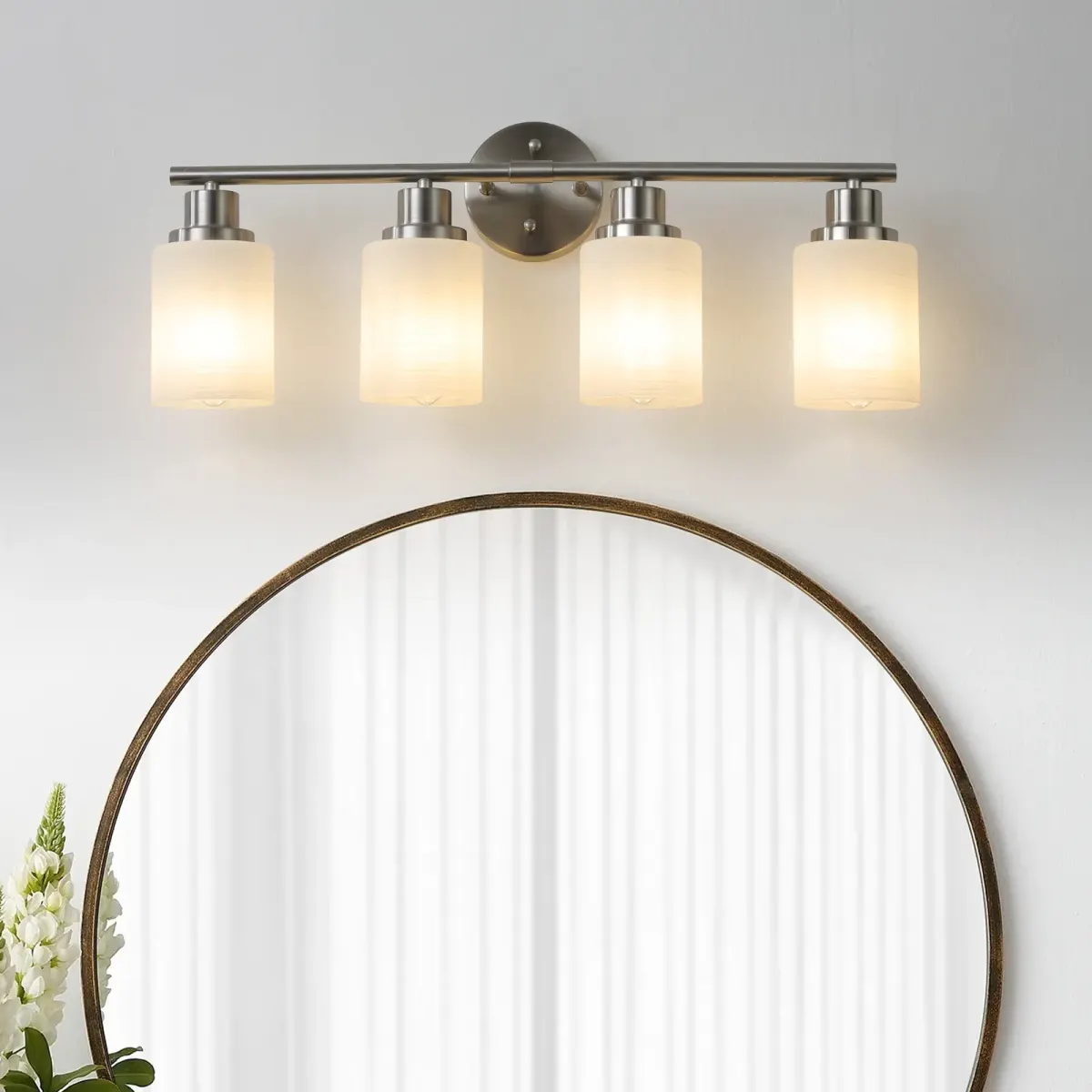 Frosted glass vanity sconce, 4 lights, chrome, view 7