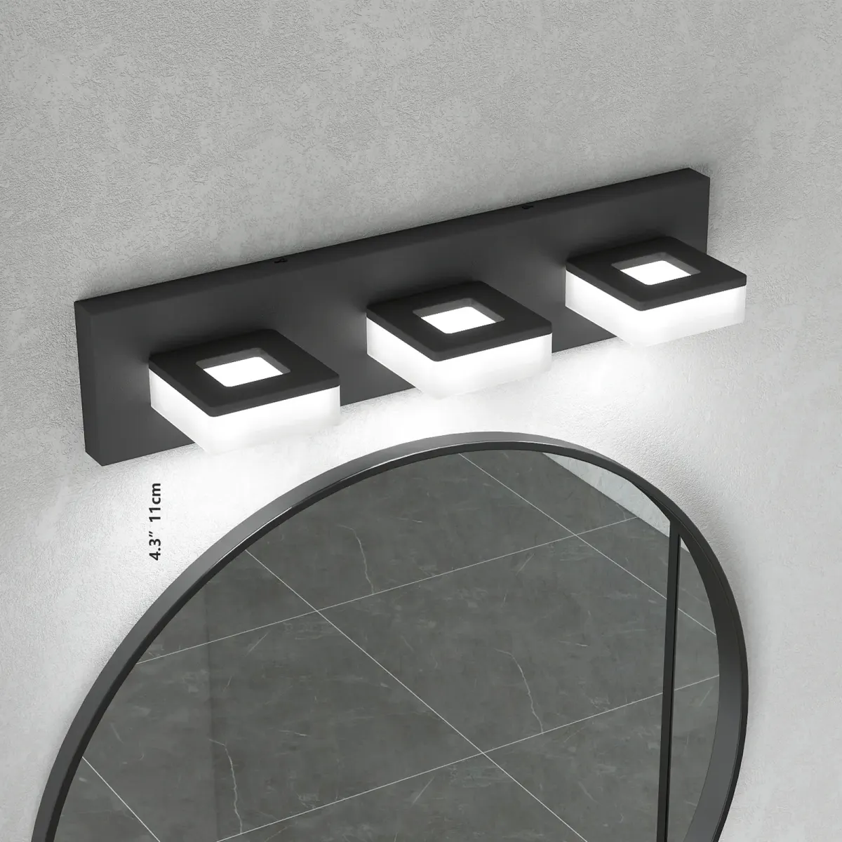 Acrylic vanity bar, 3–6 lights, 19.7–39 in, 3 lights, black, view 2
