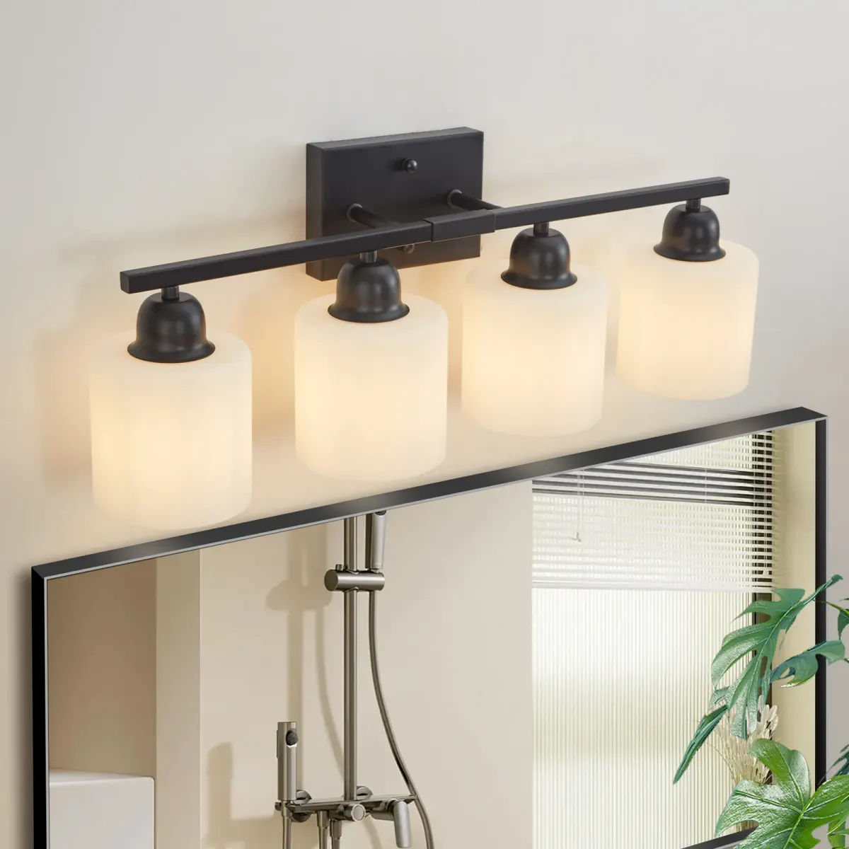 Frosted glass vanity bar, 4 lights, black, view 2