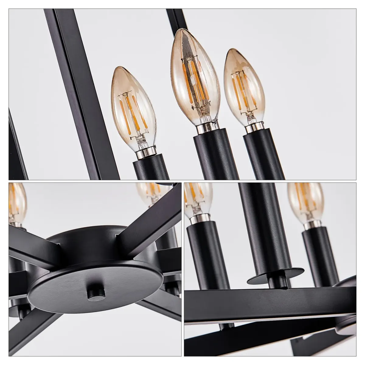 6-light geometric chandelier, black, view 4