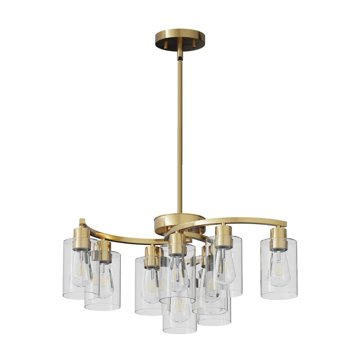 9-light clear glass chandelier, gold, view 7