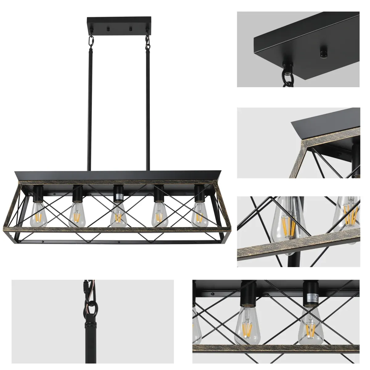 5-light cage chandelier, black and gold, view 8