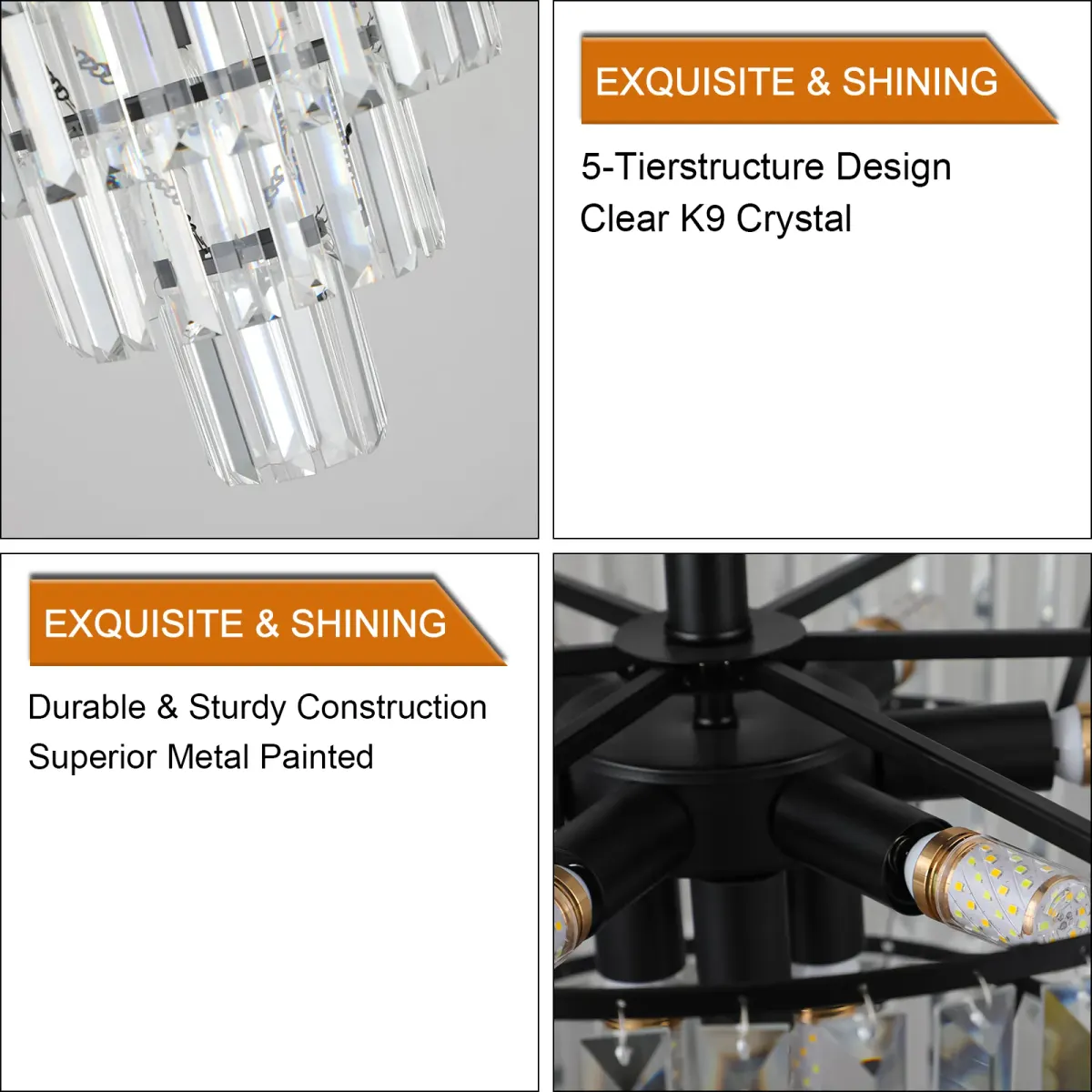 10-light crystal chandelier, black, manufacturer image 4