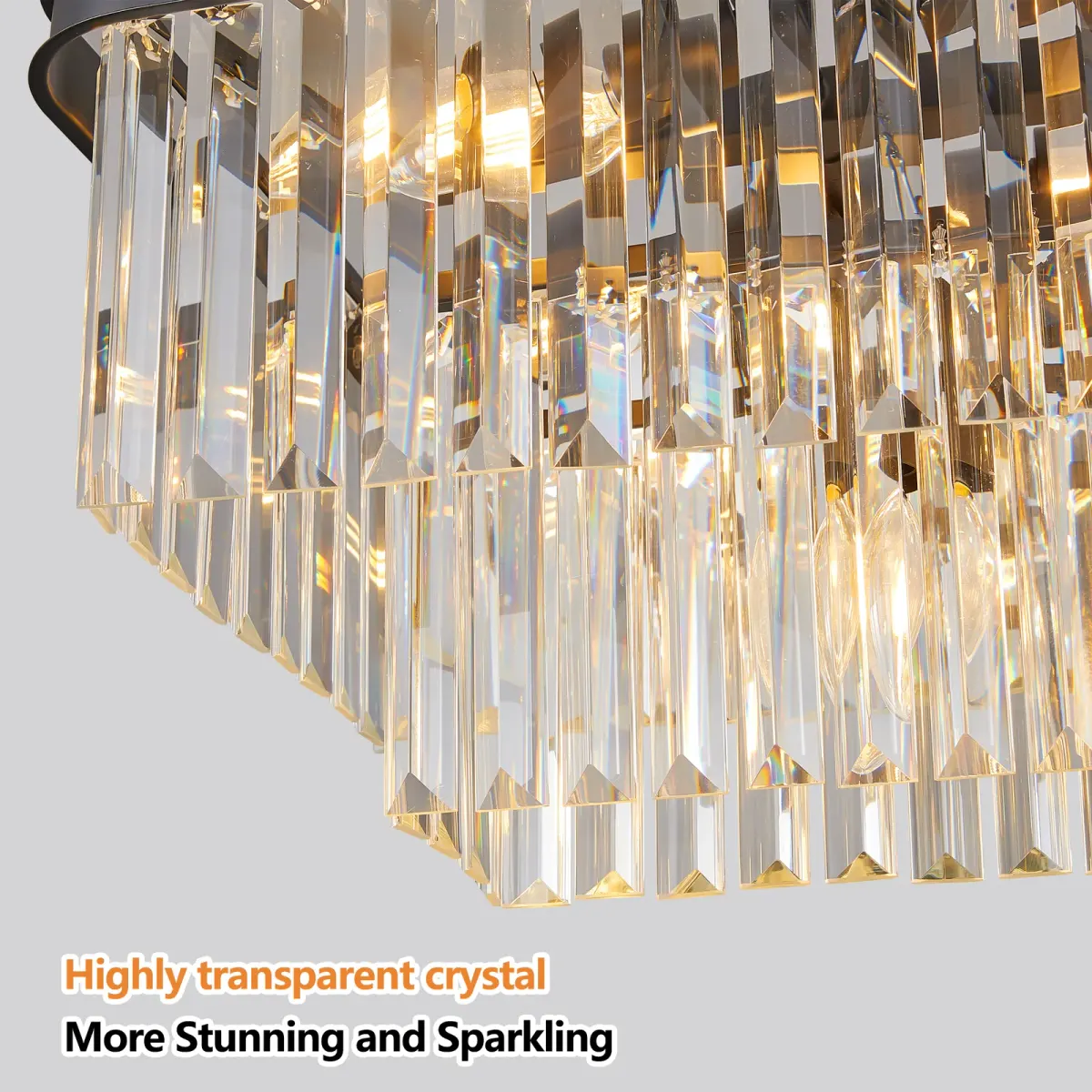 Crystal rectangle chandelier, 33.5 in, 33.5 in, black, manufacturer image 1