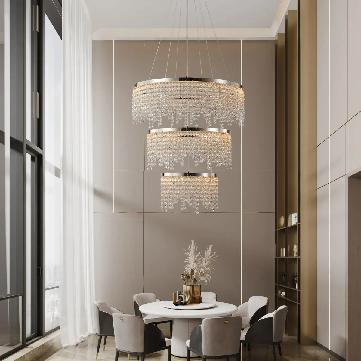 Crystal chandelier, 23.6 in, chrome