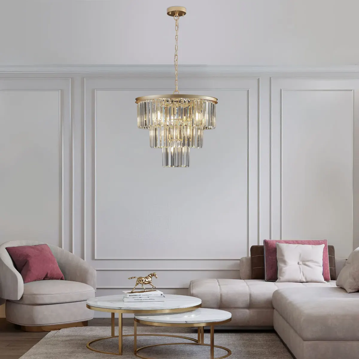 7-light crystal chandelier, gold, view 4