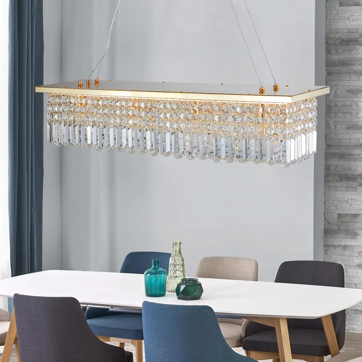Raindrop crystal chandelier, 8 lights, gold, view 2