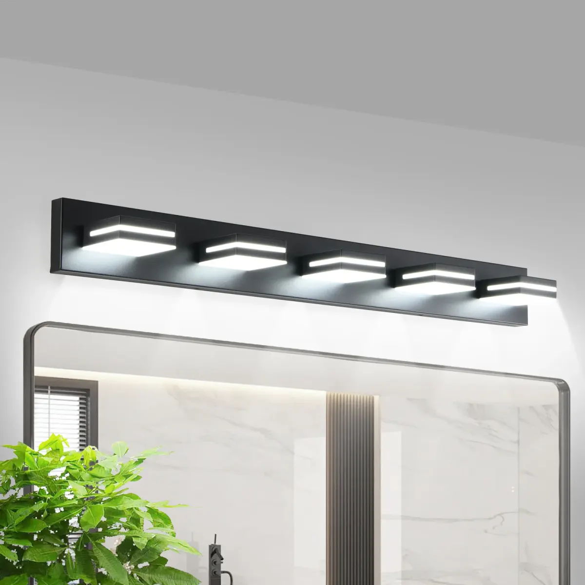 Minimalist LED vanity bar, 5 lights, black, view 3
