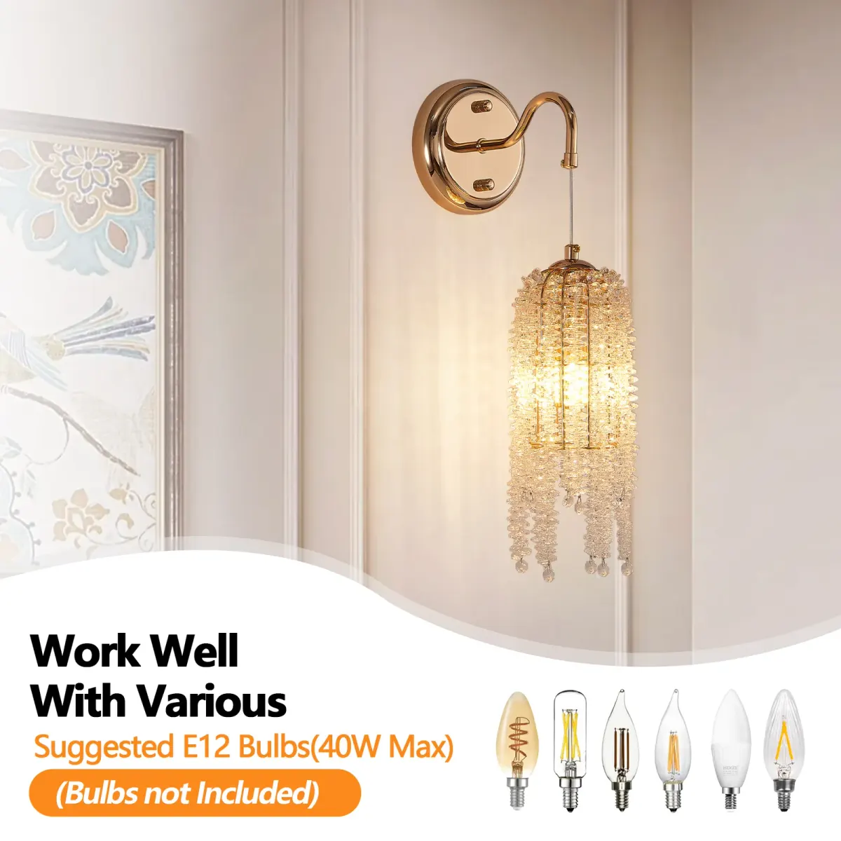 Crystal pendant, 7.7 in, gold, manufacturer image 1