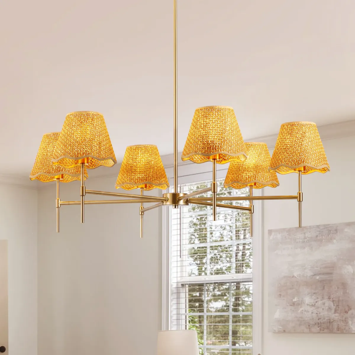 Rattan chandelier, 6 lights, gold, manufacturer image 1