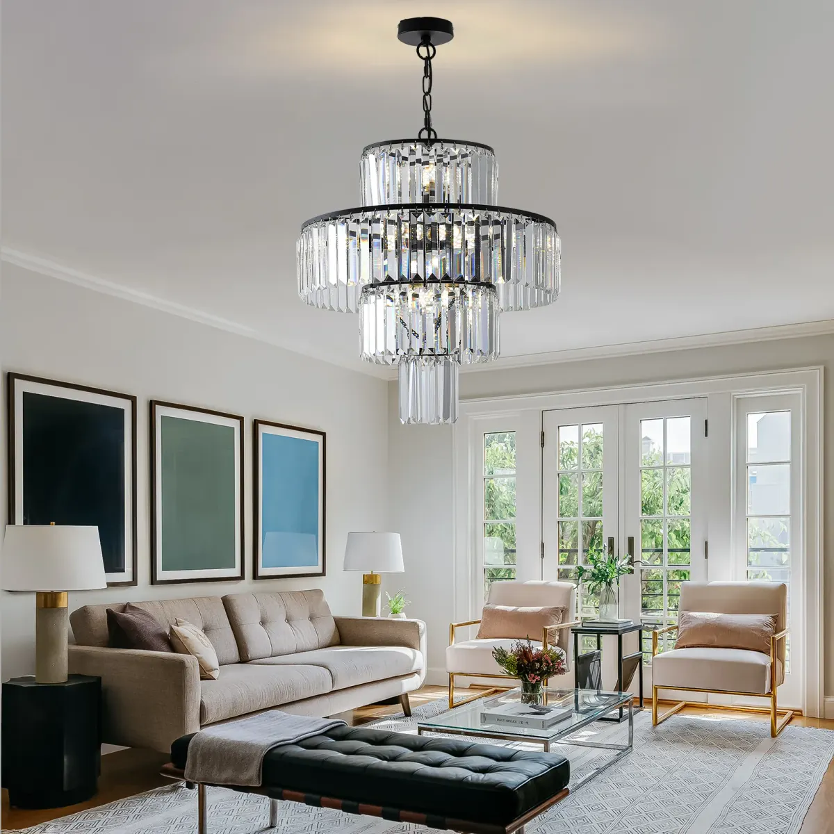 Crystal chandelier, 19.7 in, black, view 2