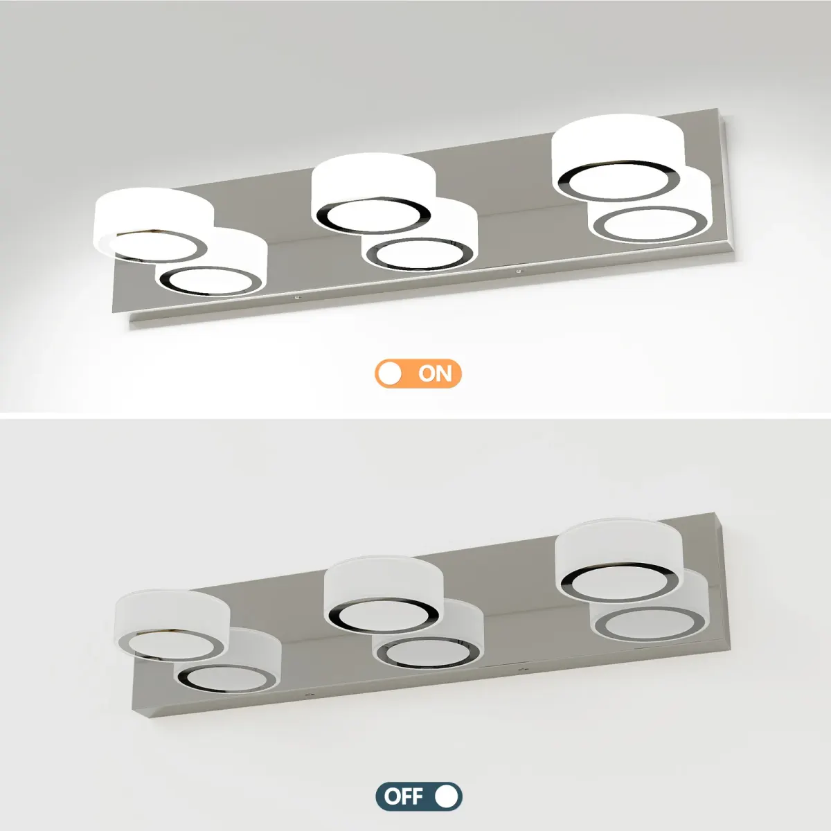 Acrylic shade vanity bar, 3 lights, chrome, view 3
