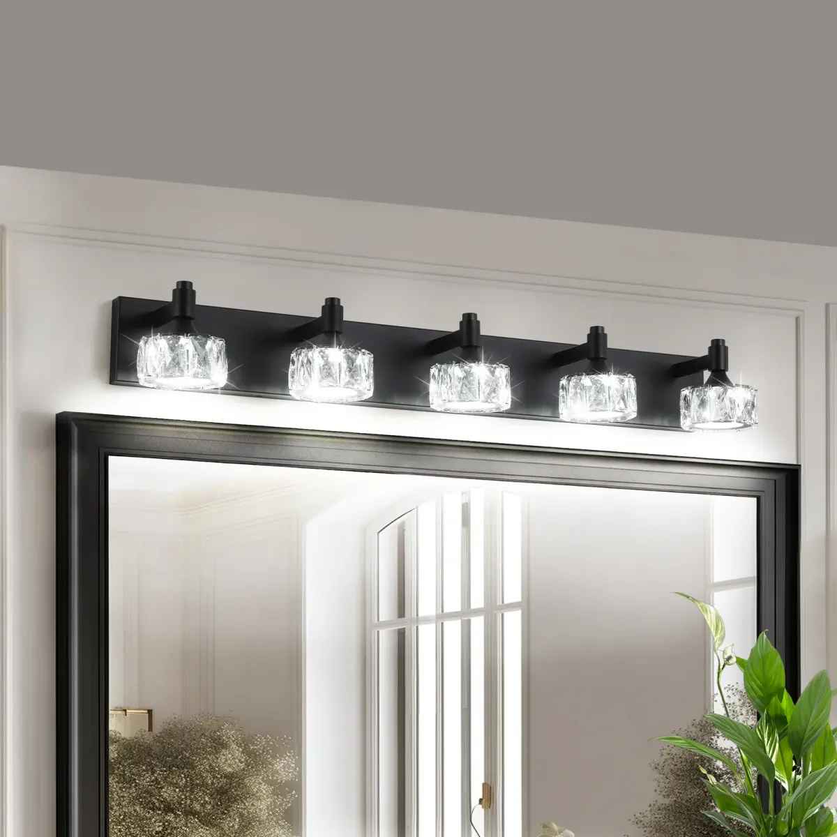 Crystal vanity bar, 4–6 lights, 5 lights, black, view 2