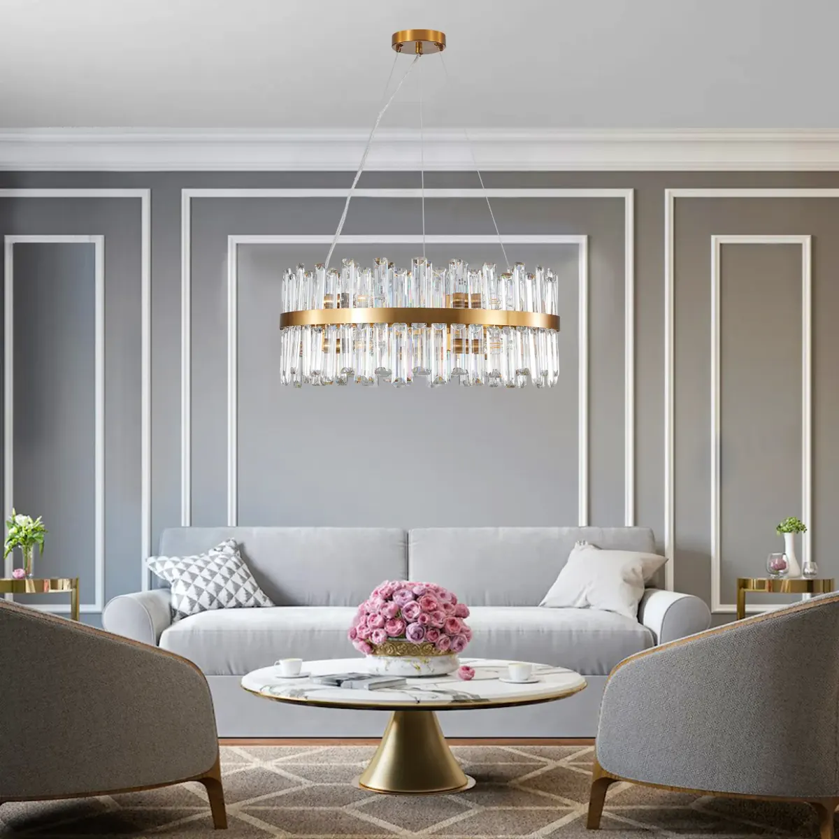 Crystal chandelier, 23.6 in, gold (L005021-D600-P12G), view 2