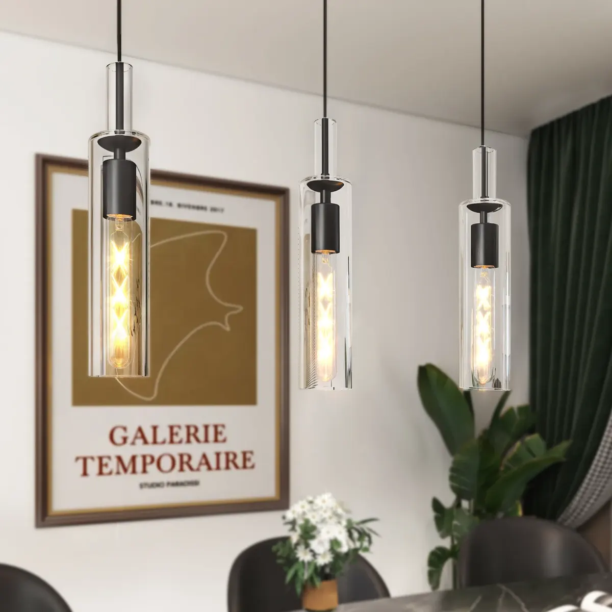 Glass pendant, 3-pack, 2.8 in, black, view 3