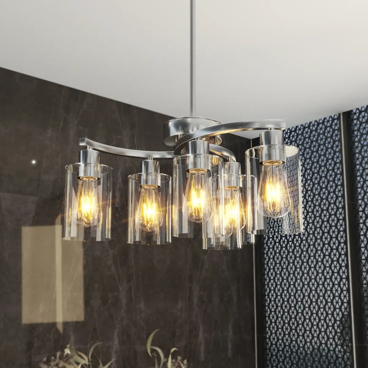 6-light clear glass chandelier, chrome, manufacturer image 1