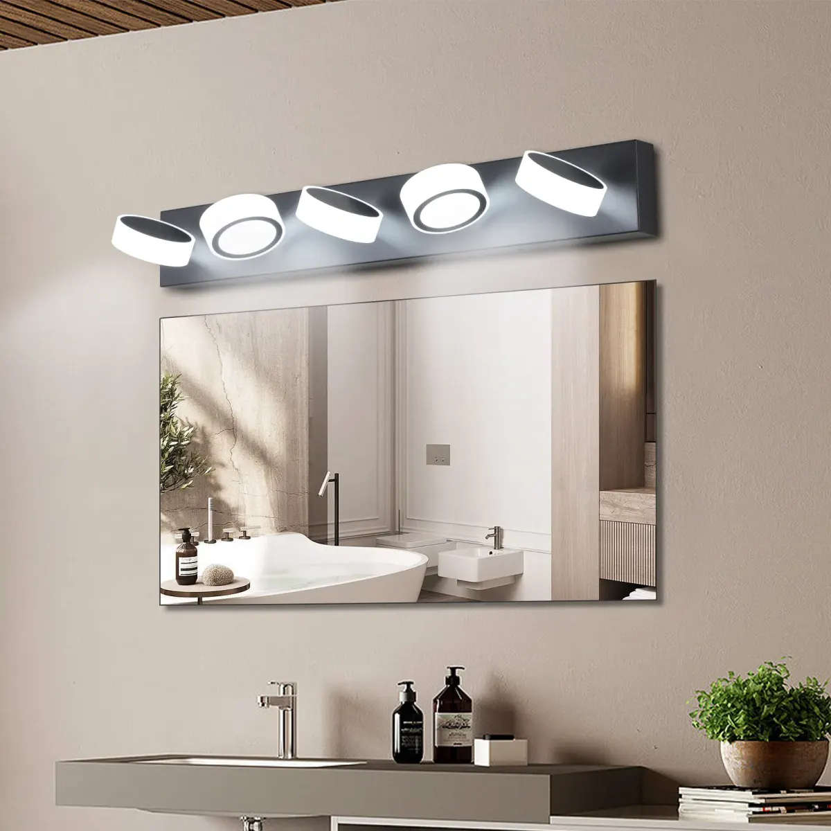 Acrylic shade vanity bar, 5 lights, black, view 2