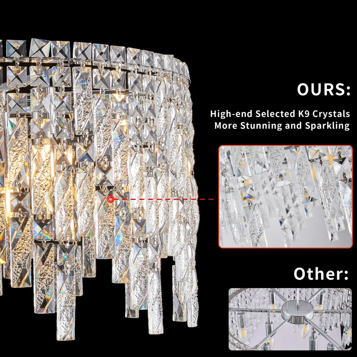 Crystal rectangle chandelier, 23.6 in, chrome, manufacturer image 1