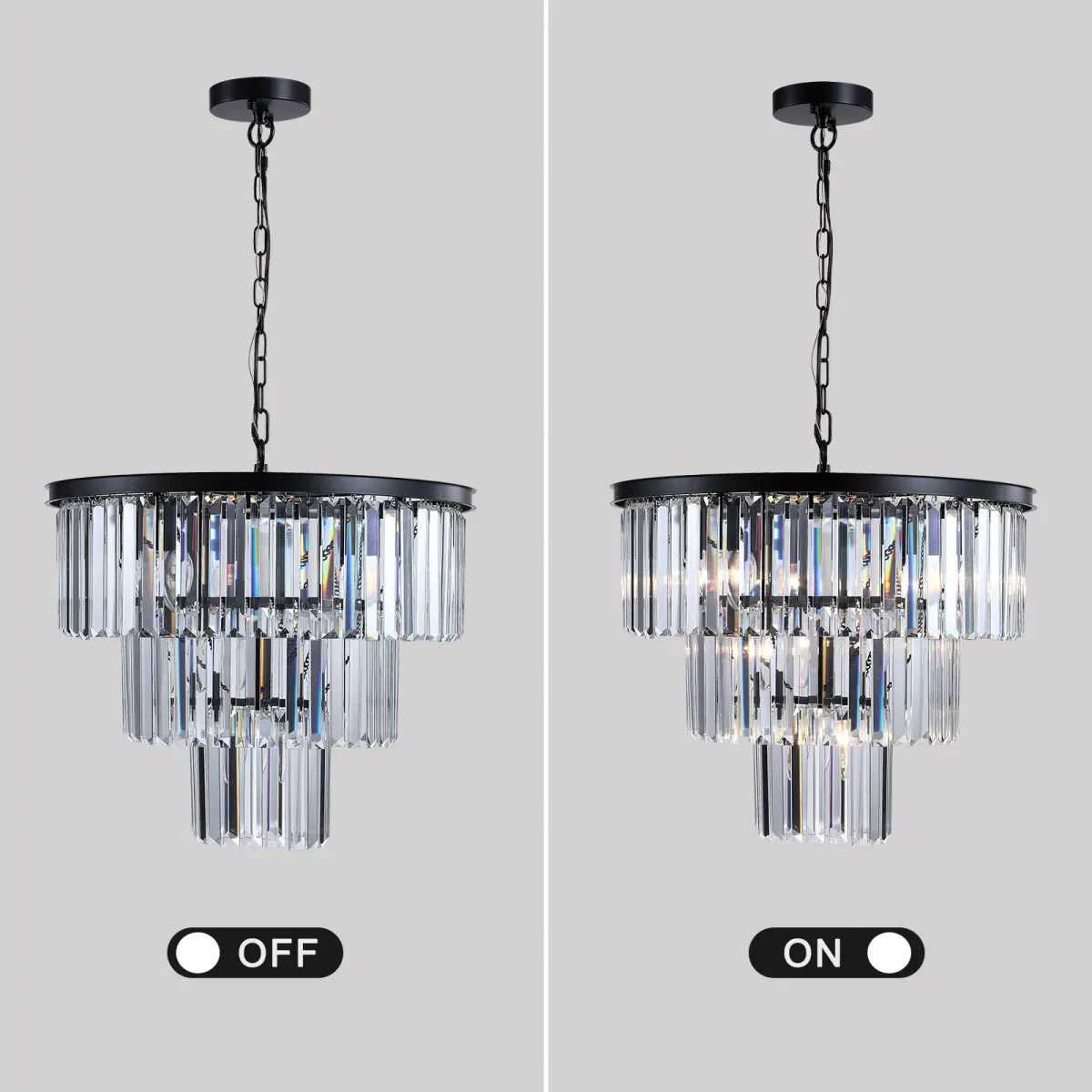 7-light crystal chandelier, 19.7 in, black (L005006-D500-P7B), view 2