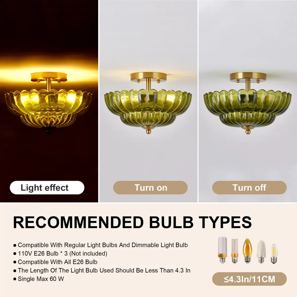Glass semi-flush mount, 3 lights, green, manufacturer image 1