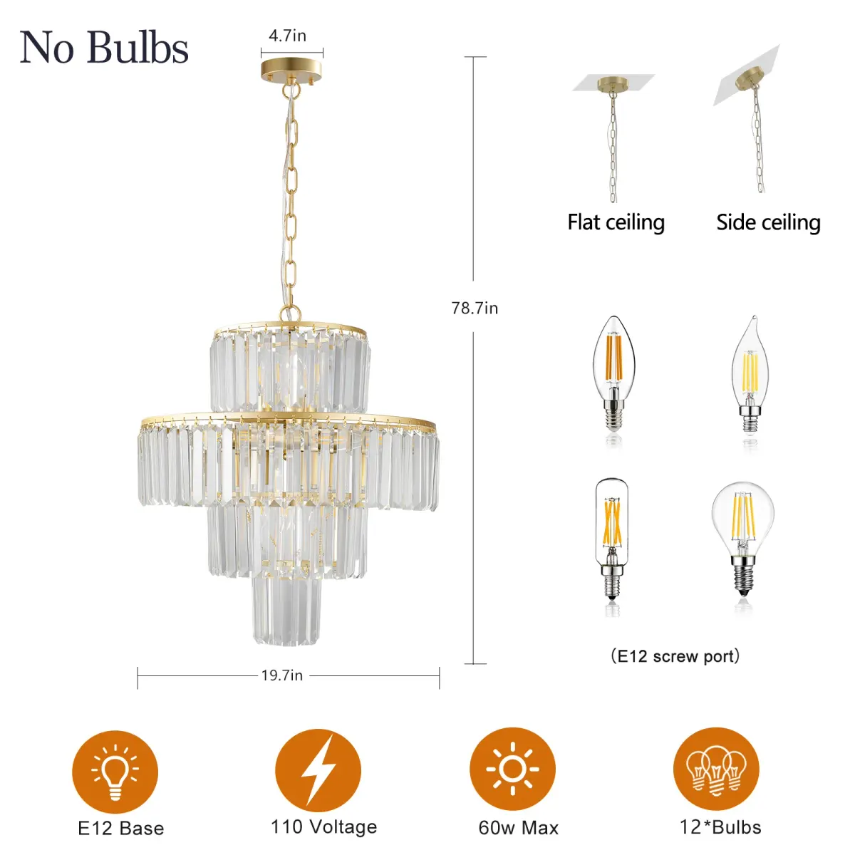 Crystal chandelier, 19.7 in, gold (L5023), manufacturer image 4