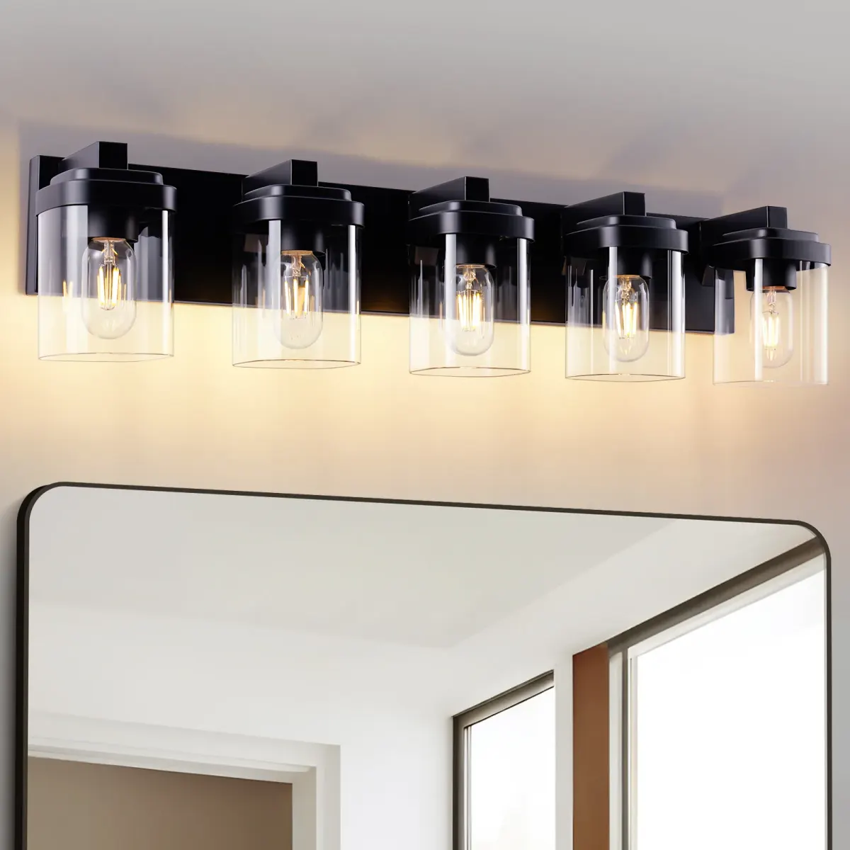 Clear glass vanity bar Z001004, 5 lights, black