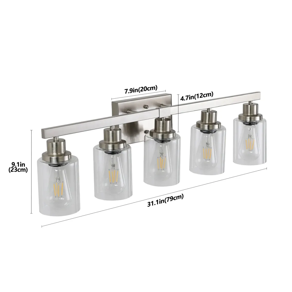 Clear glass vanity bar, 5 lights, chrome, view 8