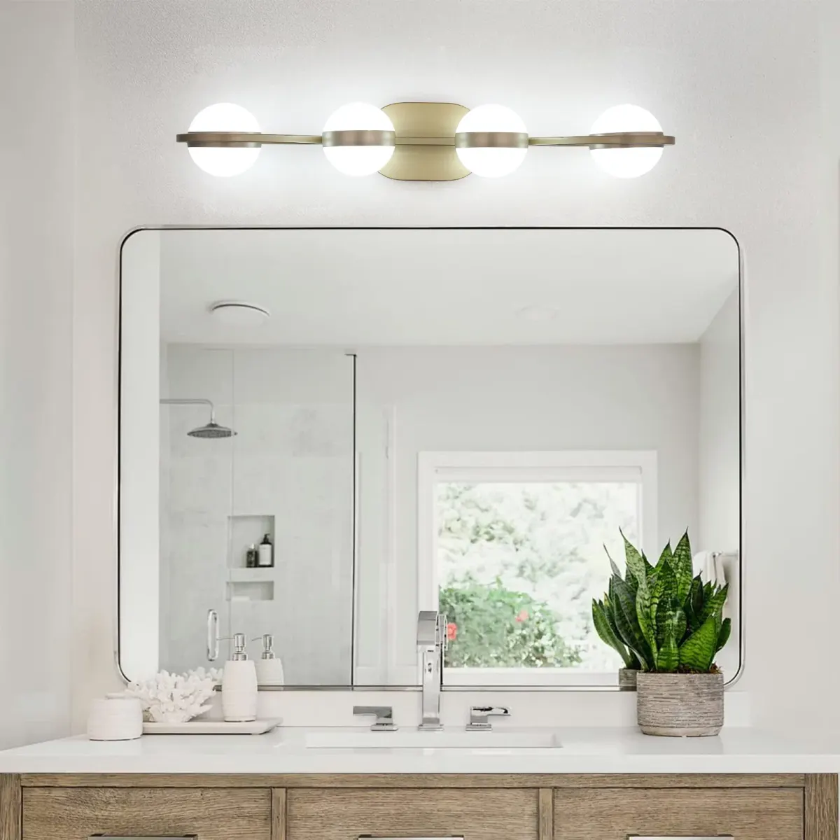 Acrylic crystal vanity bar, 4 lights, gold, view 4