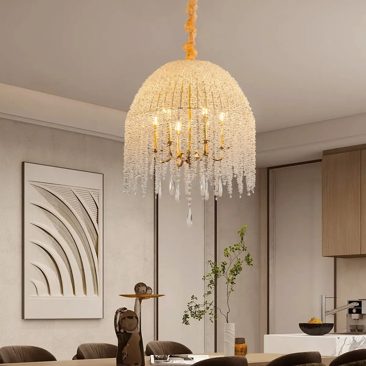 6-light crystal chandelier, gold, view 4