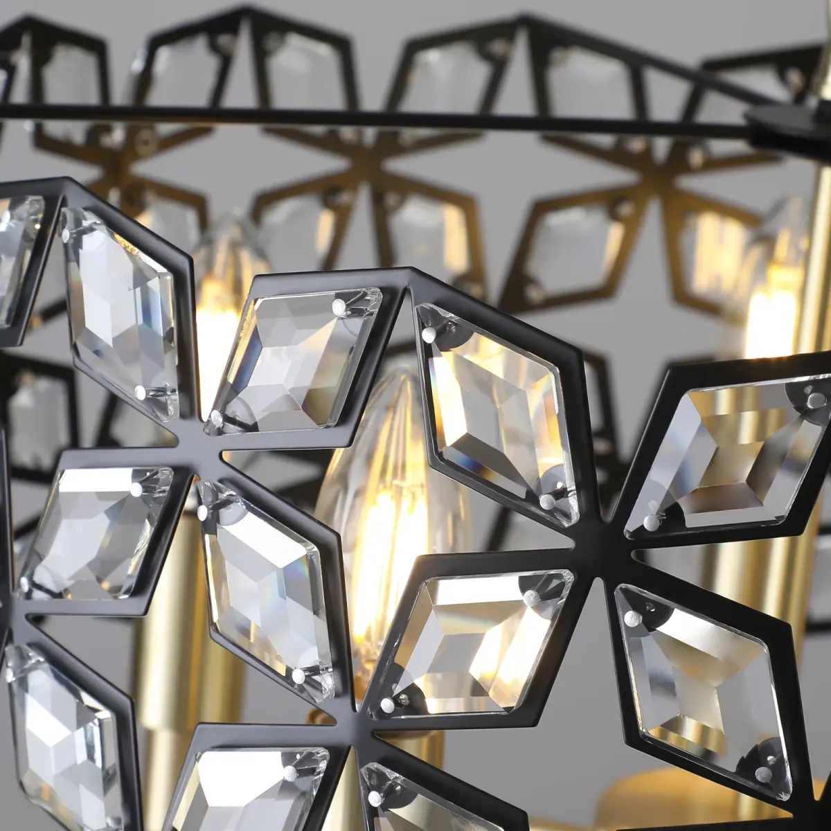 5-light crystal geometric chandelier, black,gold,transparent, view 8