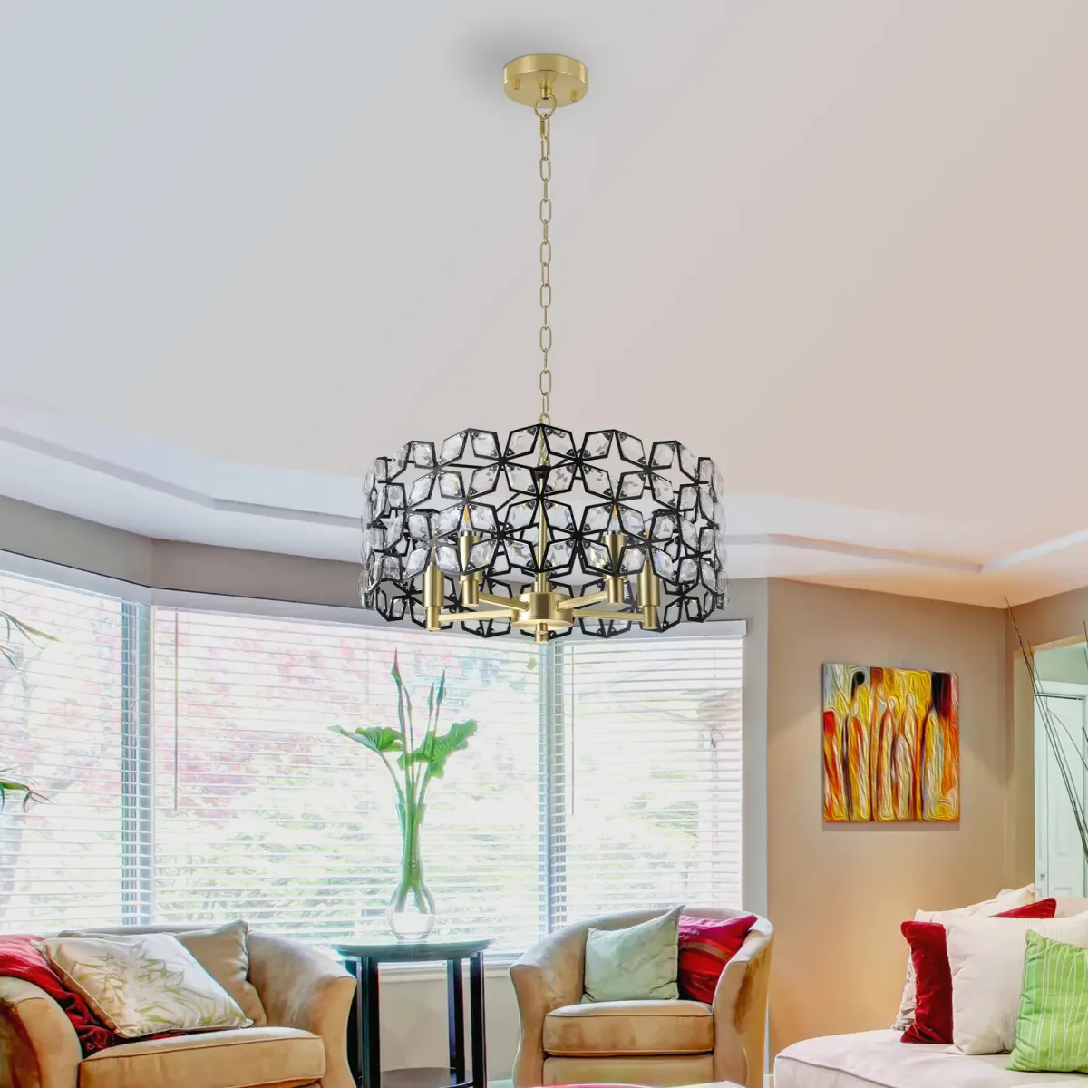5-light crystal geometric chandelier, black,gold,transparent, manufacturer image 1