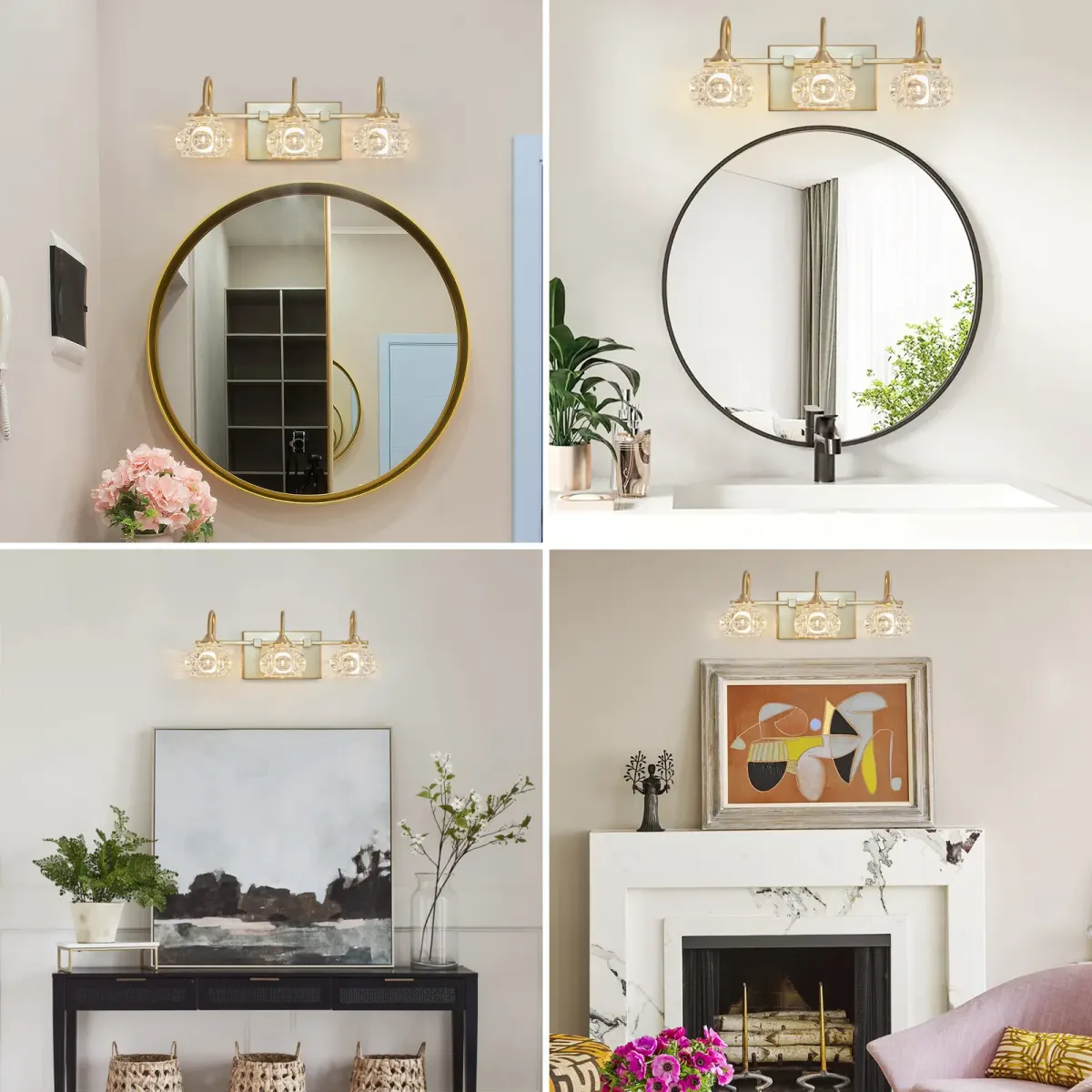 Crystal glass vanity bar, 3 lights, gold, view 3