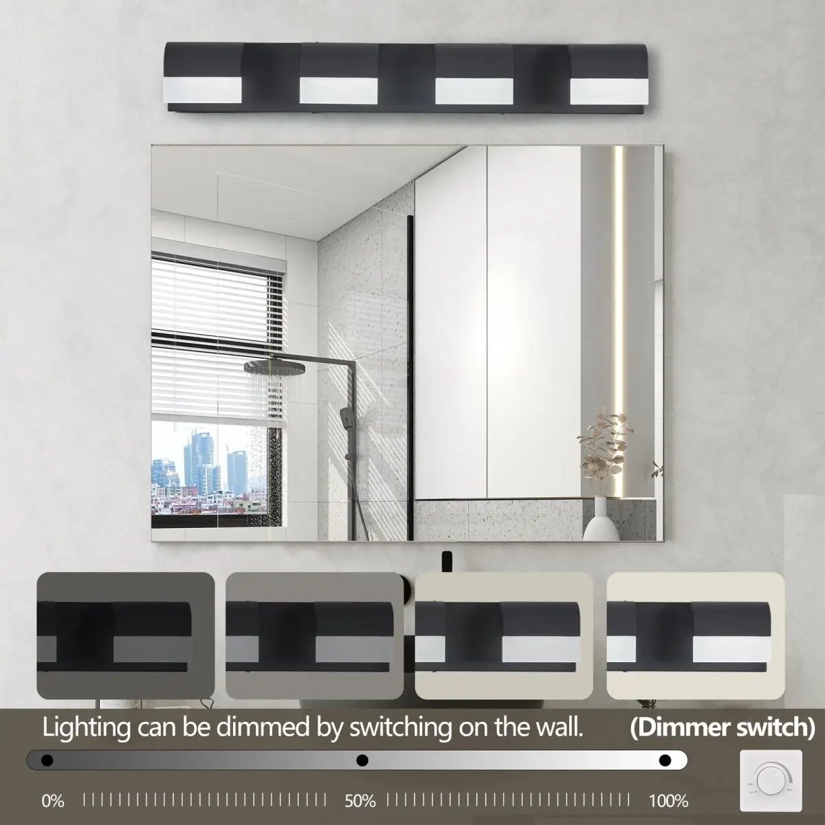 LED vanity bar, 4 lights, black, manufacturer image 1