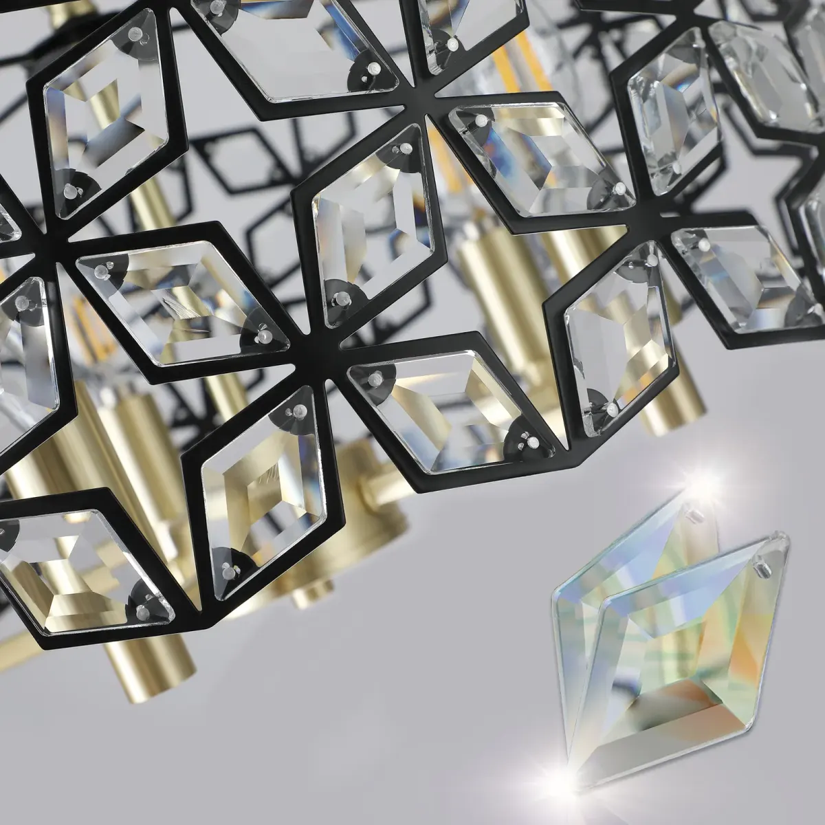 5-light crystal geometric chandelier, black,gold,transparent, view 6