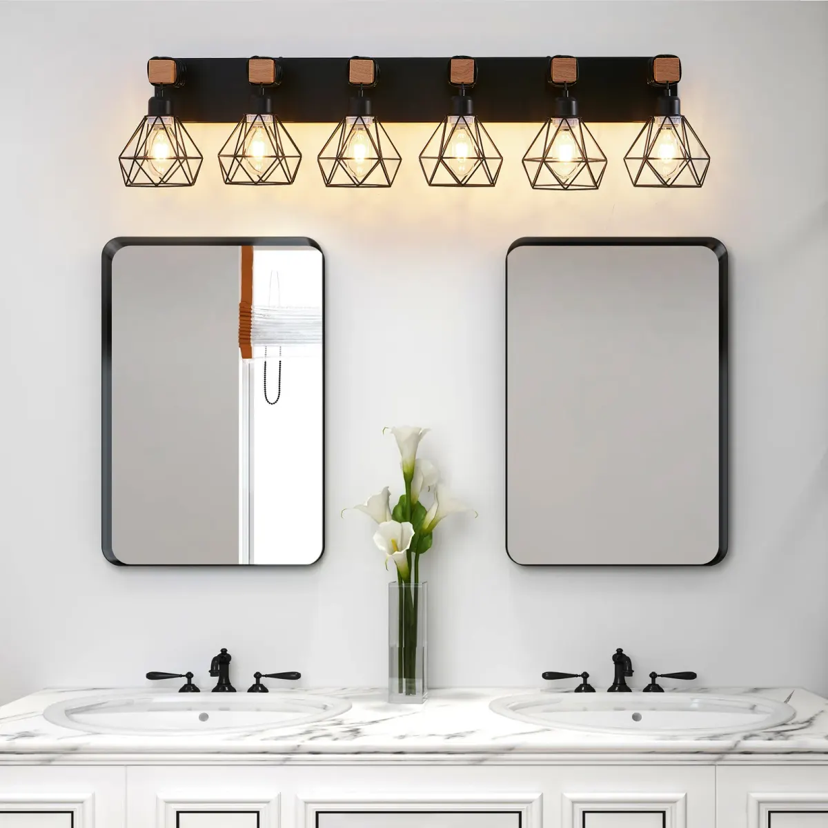 Cage vanity bar, 6 lights, black, manufacturer image 1
