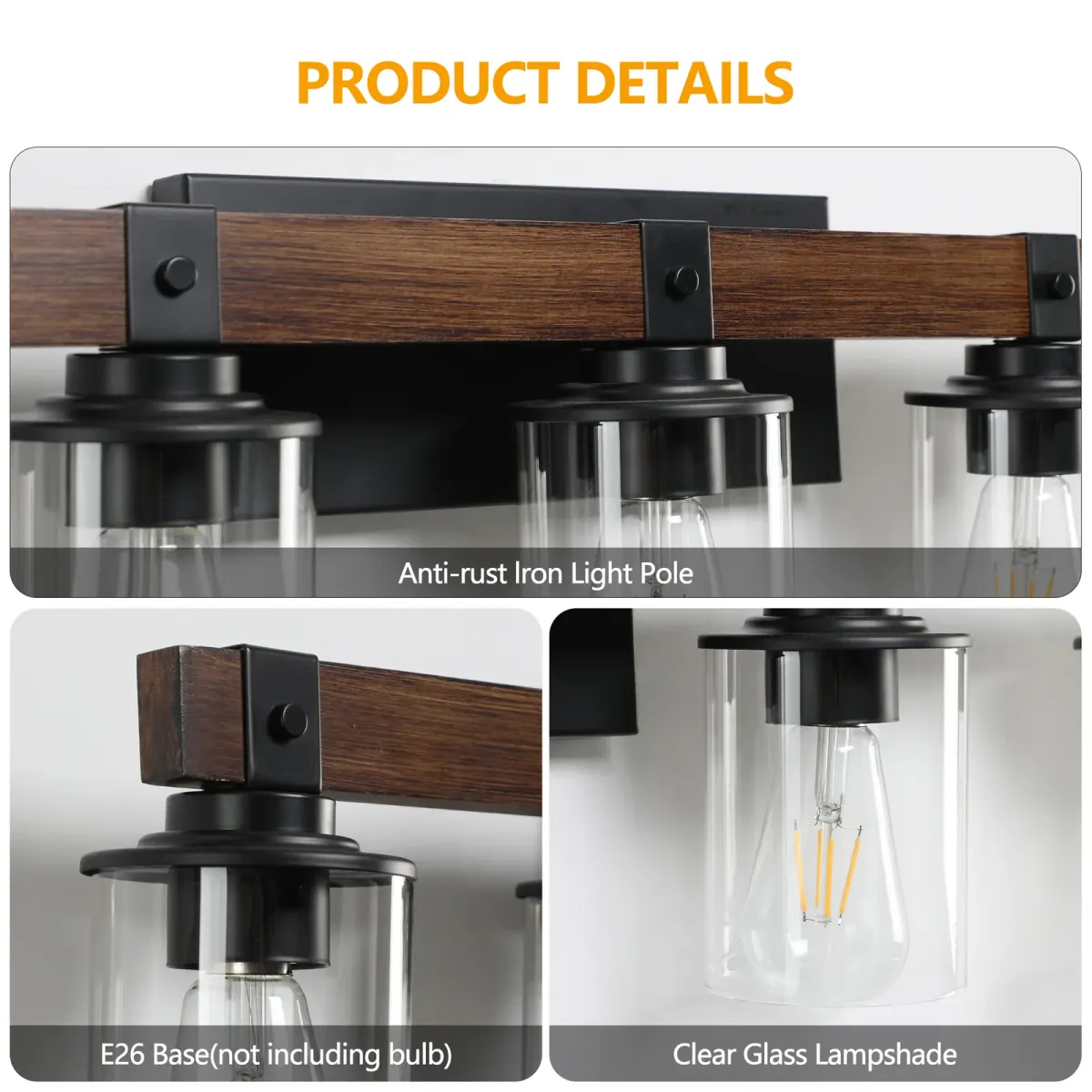 Wood vanity bar, 5 lights, walnut, manufacturer image 2