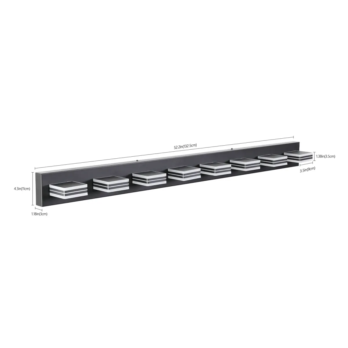 Square acrylic vanity bar, 8 lights, black, view 6