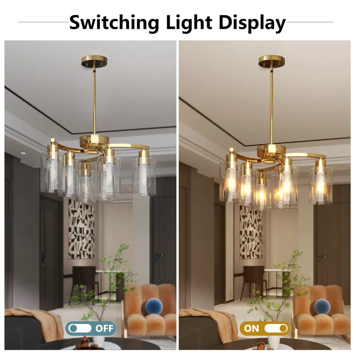 6-light clear glass chandelier, gold, manufacturer image 1