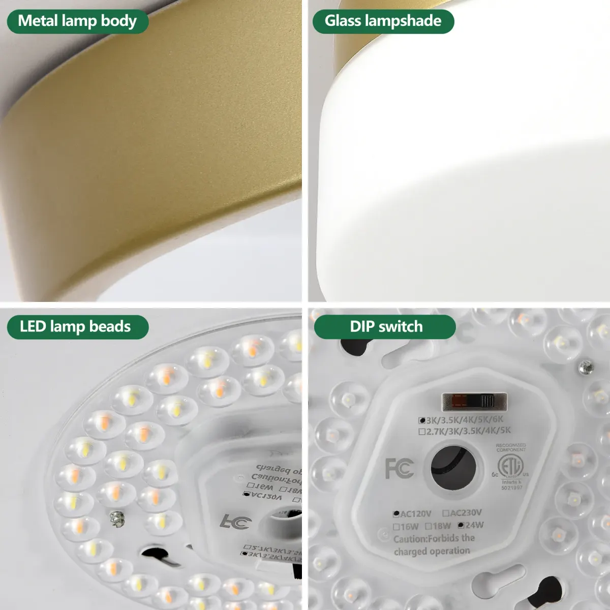 LED flush mount ceiling light, 11.4 in, gold, manufacturer image 2