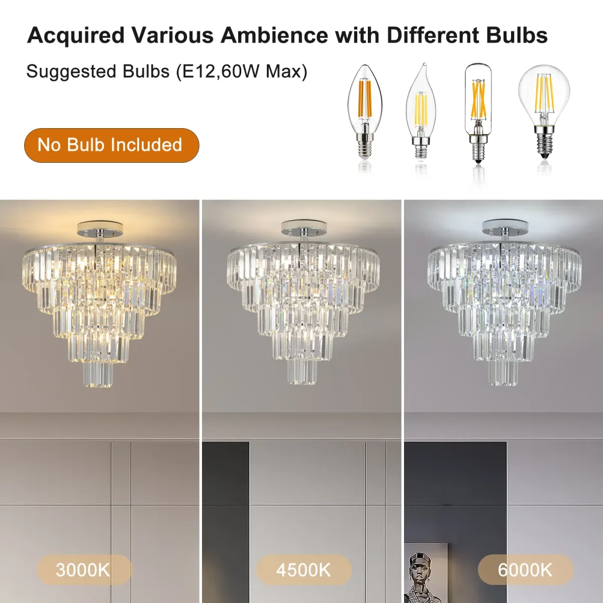 Crystal chandelier, 19.7 in, chrome, manufacturer image 4