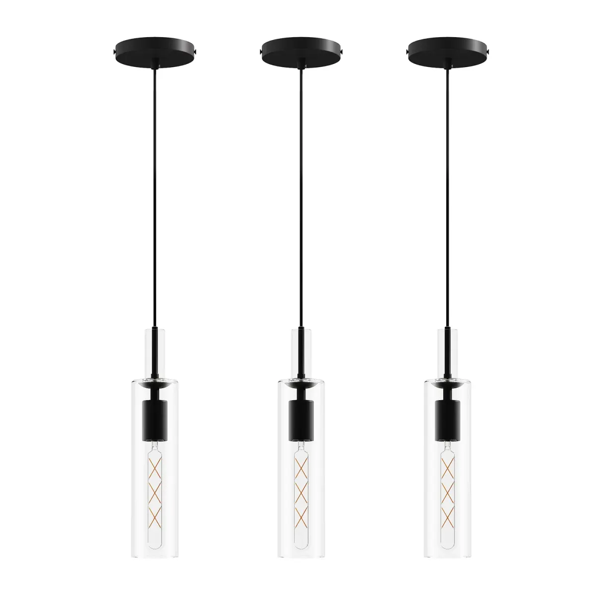 Glass pendant, 3-pack, 2.8 in, black, view 6