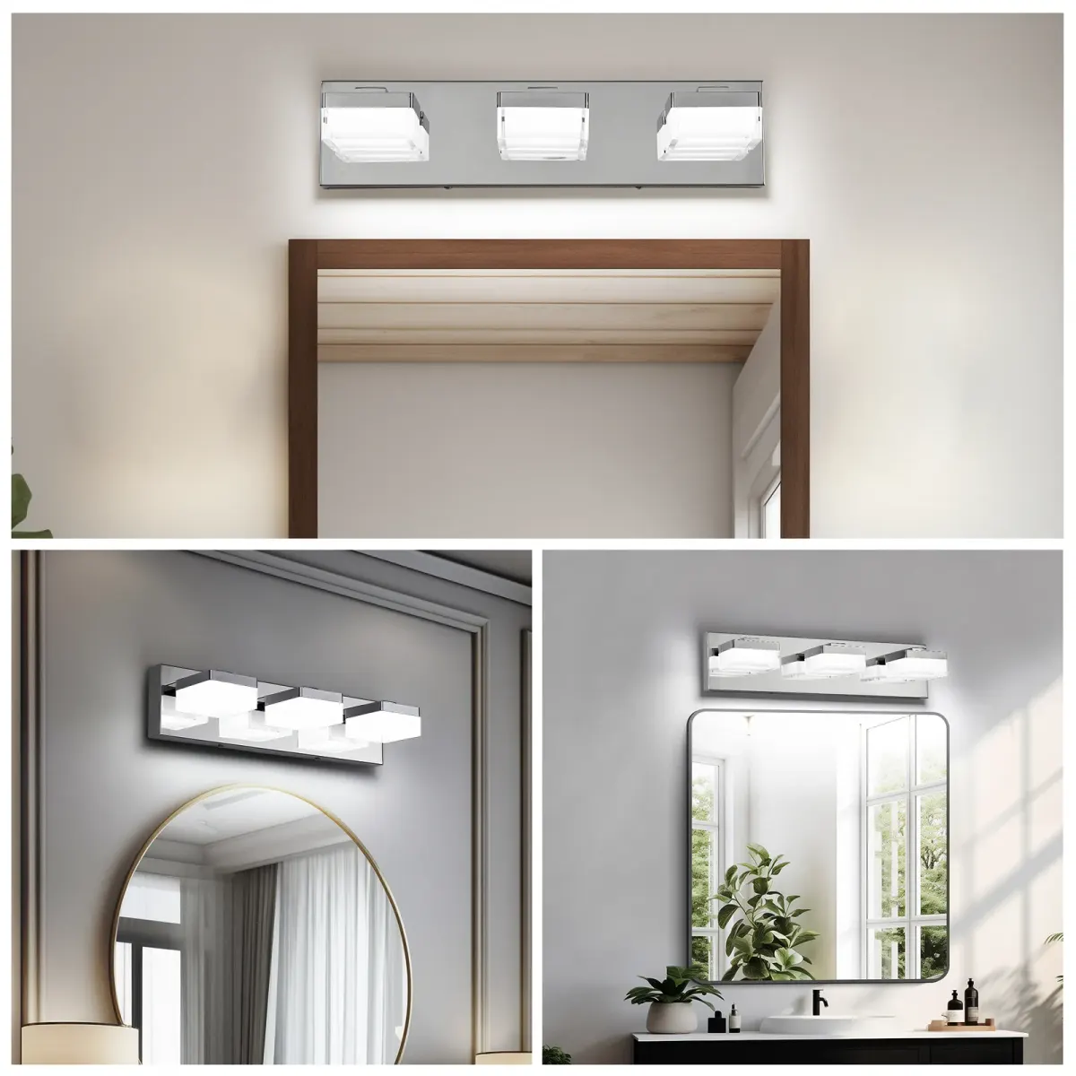 3-light vanity light, chrome, view 3