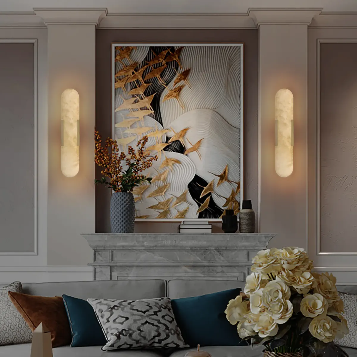 Marble wall sconce, 3.9 in, 3.9 in, gold, view 3