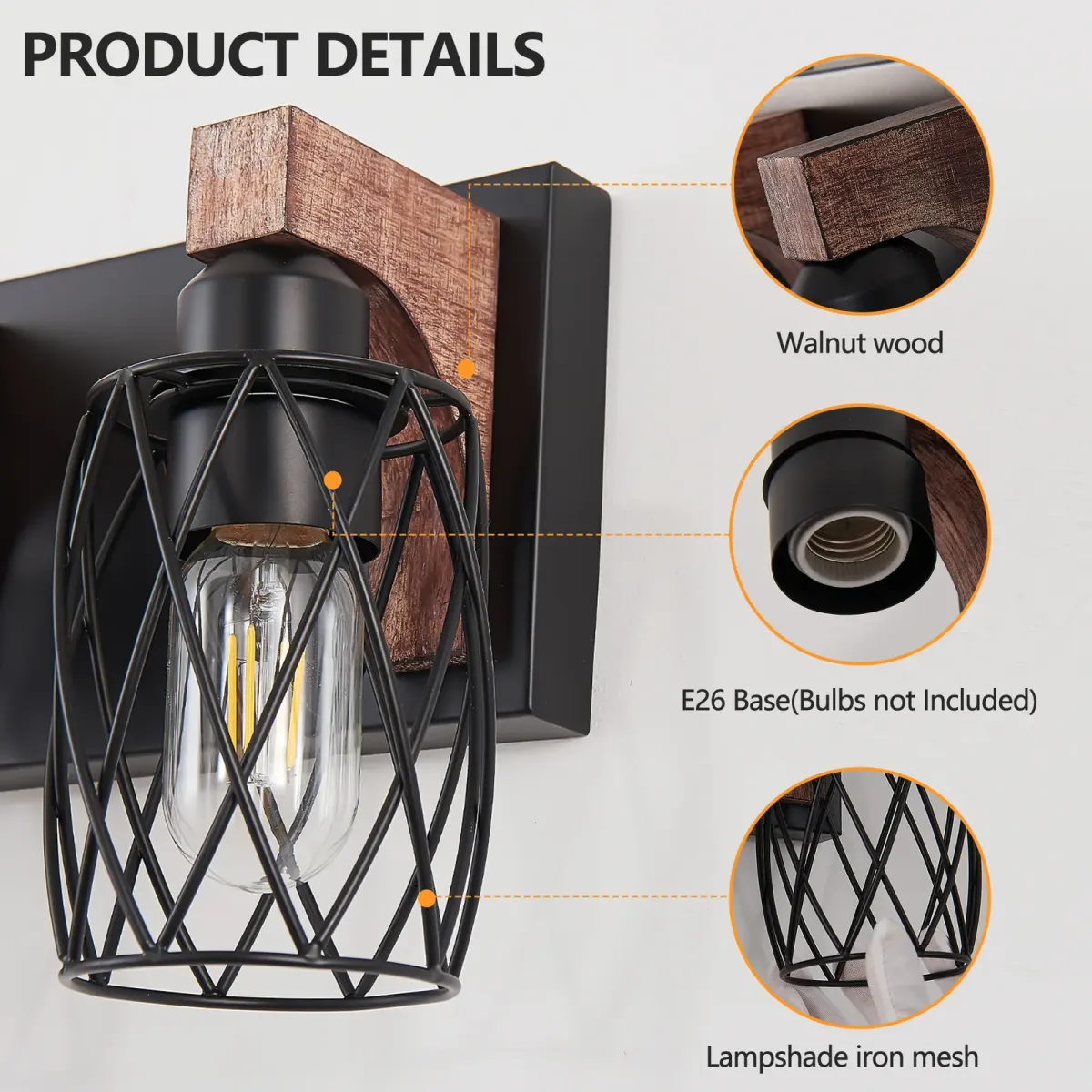 Cage wall sconce, 6 lights, walnut, manufacturer image 1