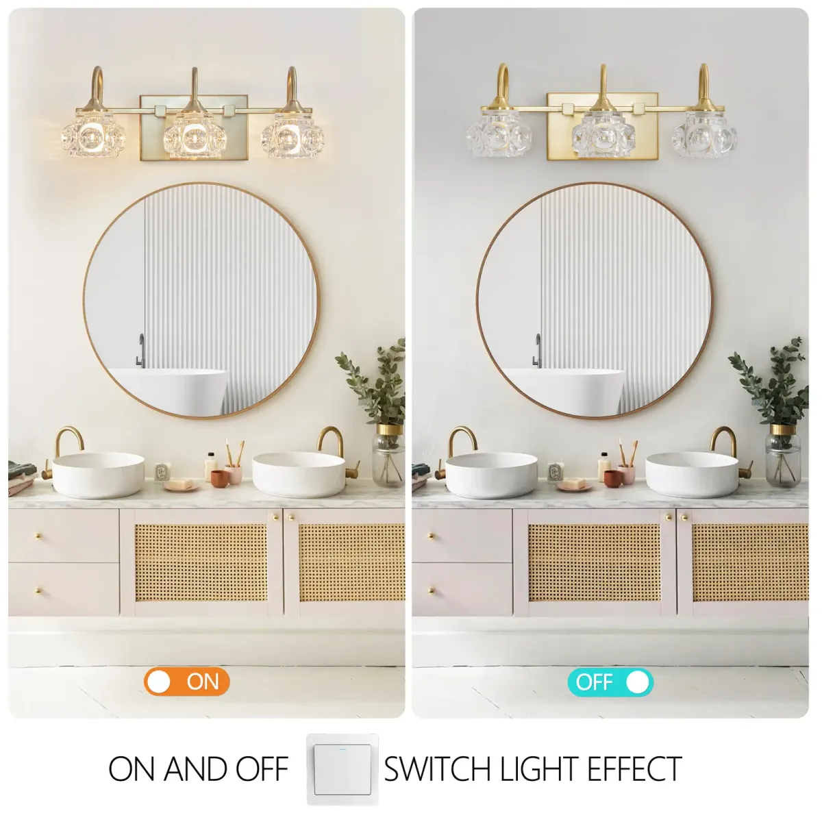 Crystal glass vanity bar, 3 lights, gold, manufacturer image 2