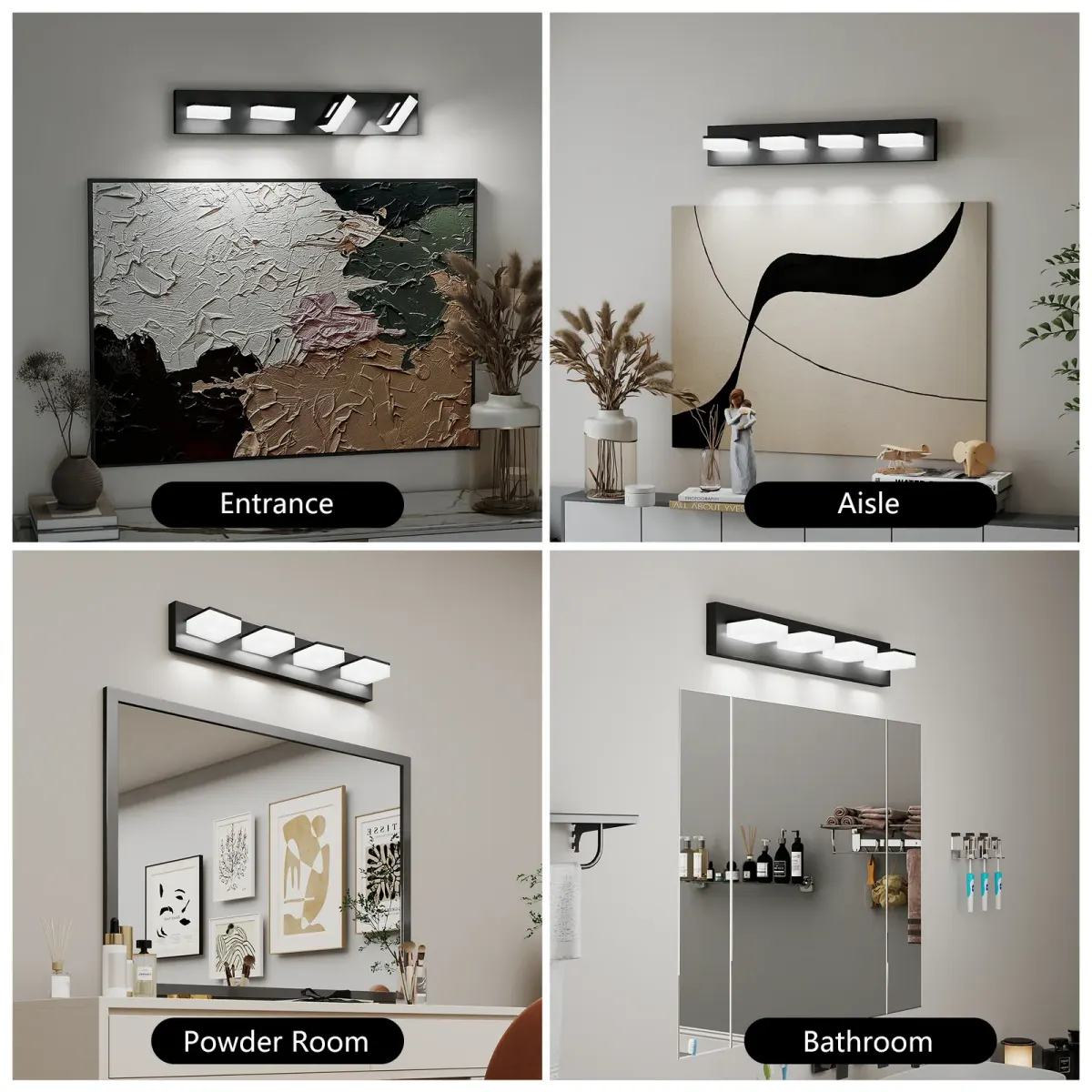 Acrylic vanity bar, 3–6 lights, 19.7–39 in, 4 lights, black, view 4