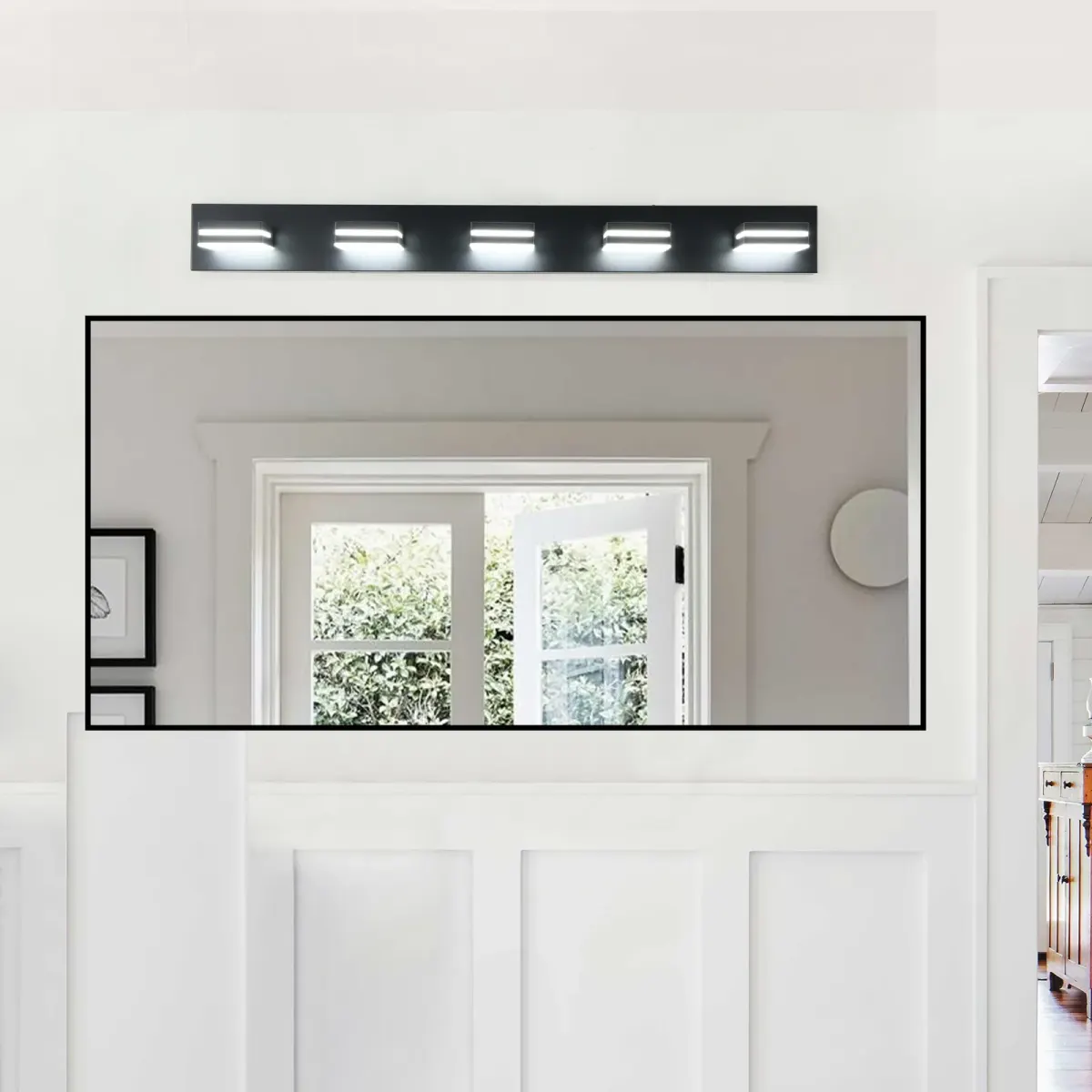 Minimalist LED vanity bar, 5 lights, black, view 5
