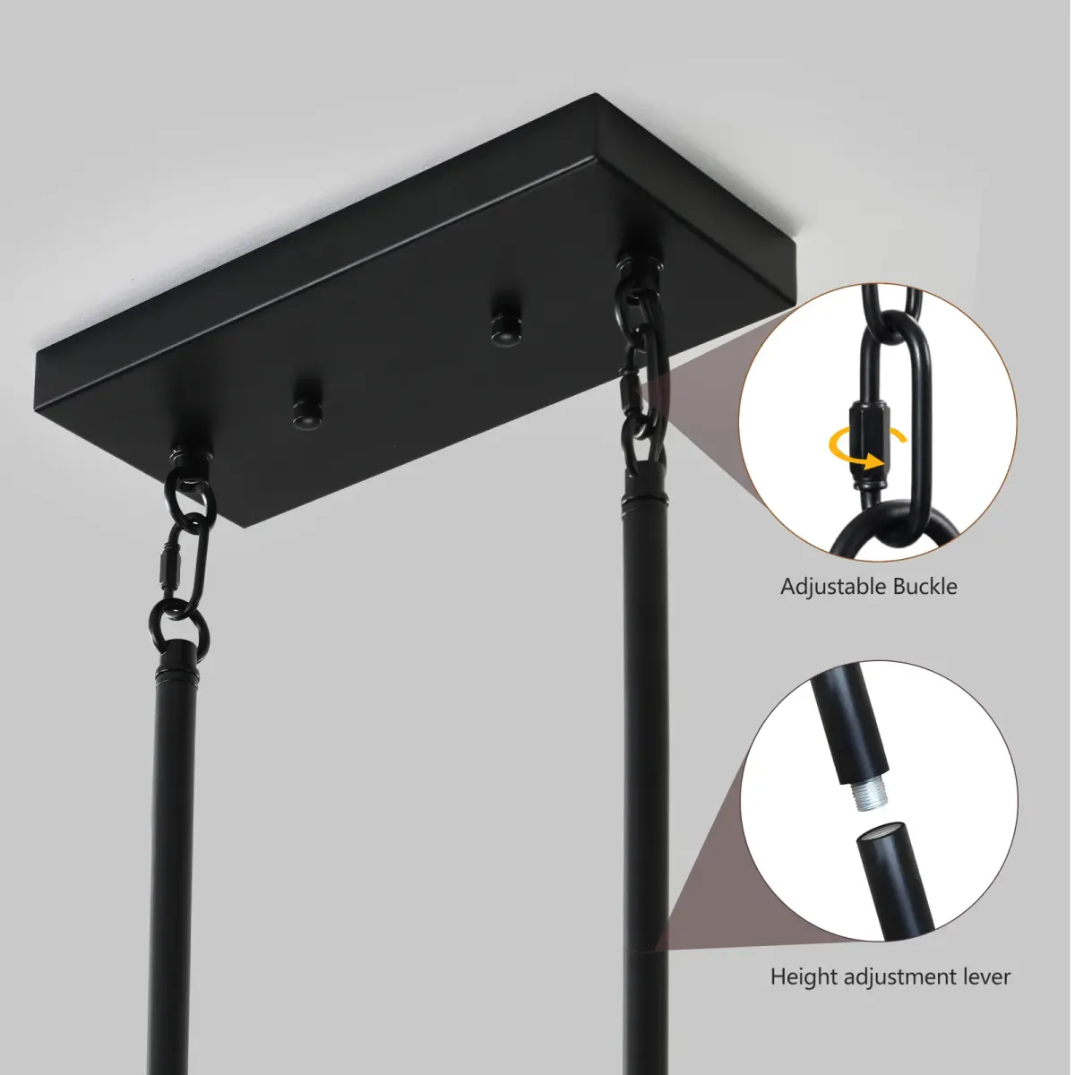 Rectangle pendant chandelier, 5 lights, black,red, view 7