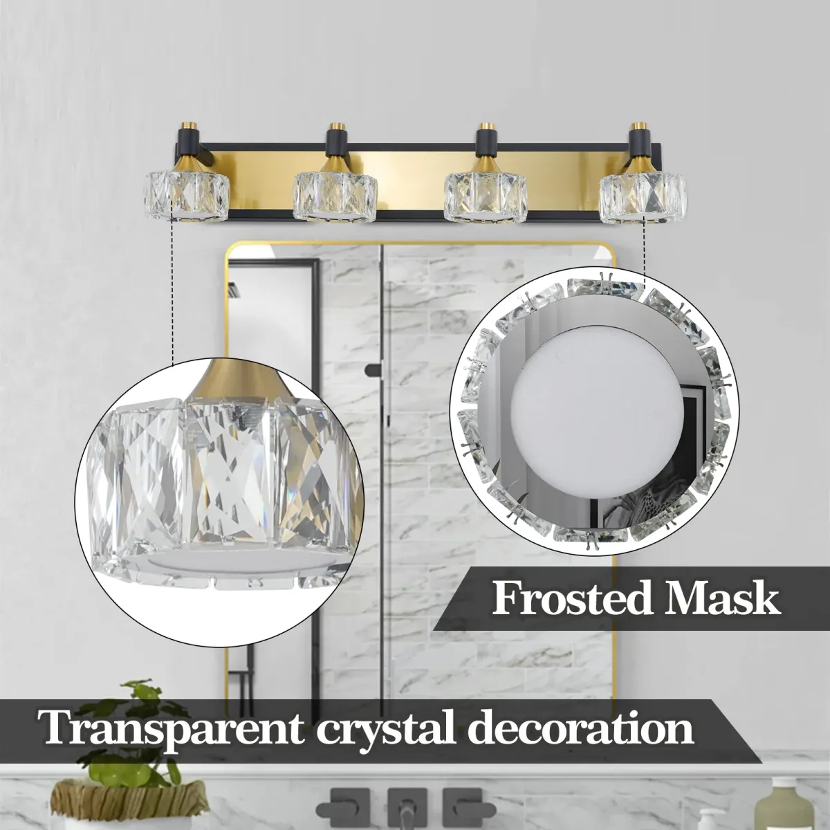 4-light crystal vanity light, yellow brown, view 7
