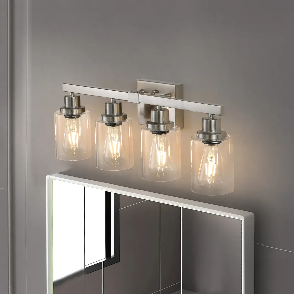 Clear glass vanity bar, 4 lights, chrome, view 2
